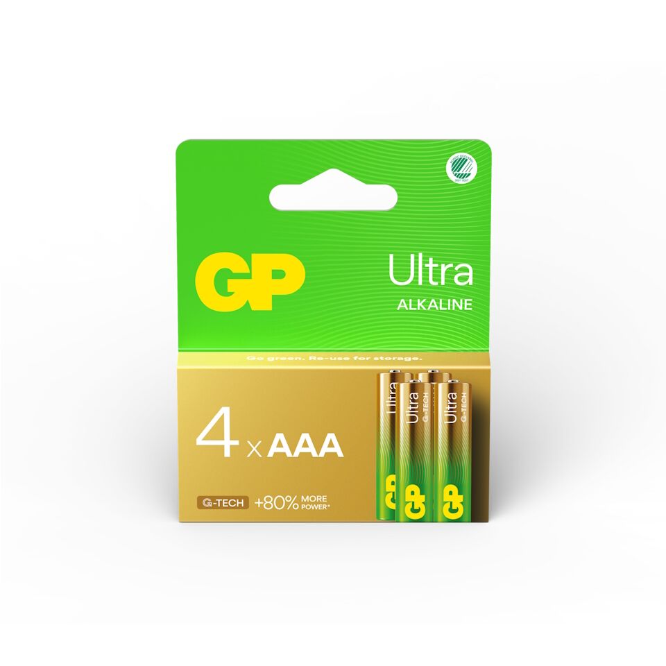 GP Ultra G-Tech Alkaline AAA-batteri, 24AUP/LR03, 4-pk