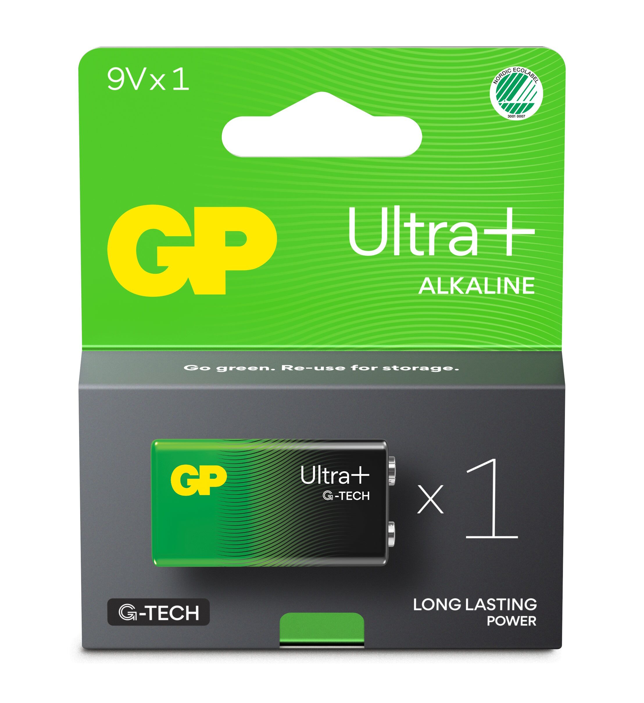 GP Ultra Plus G-Tech Alkaline 9V-batteri, 1604/LR6LF22, 1pk