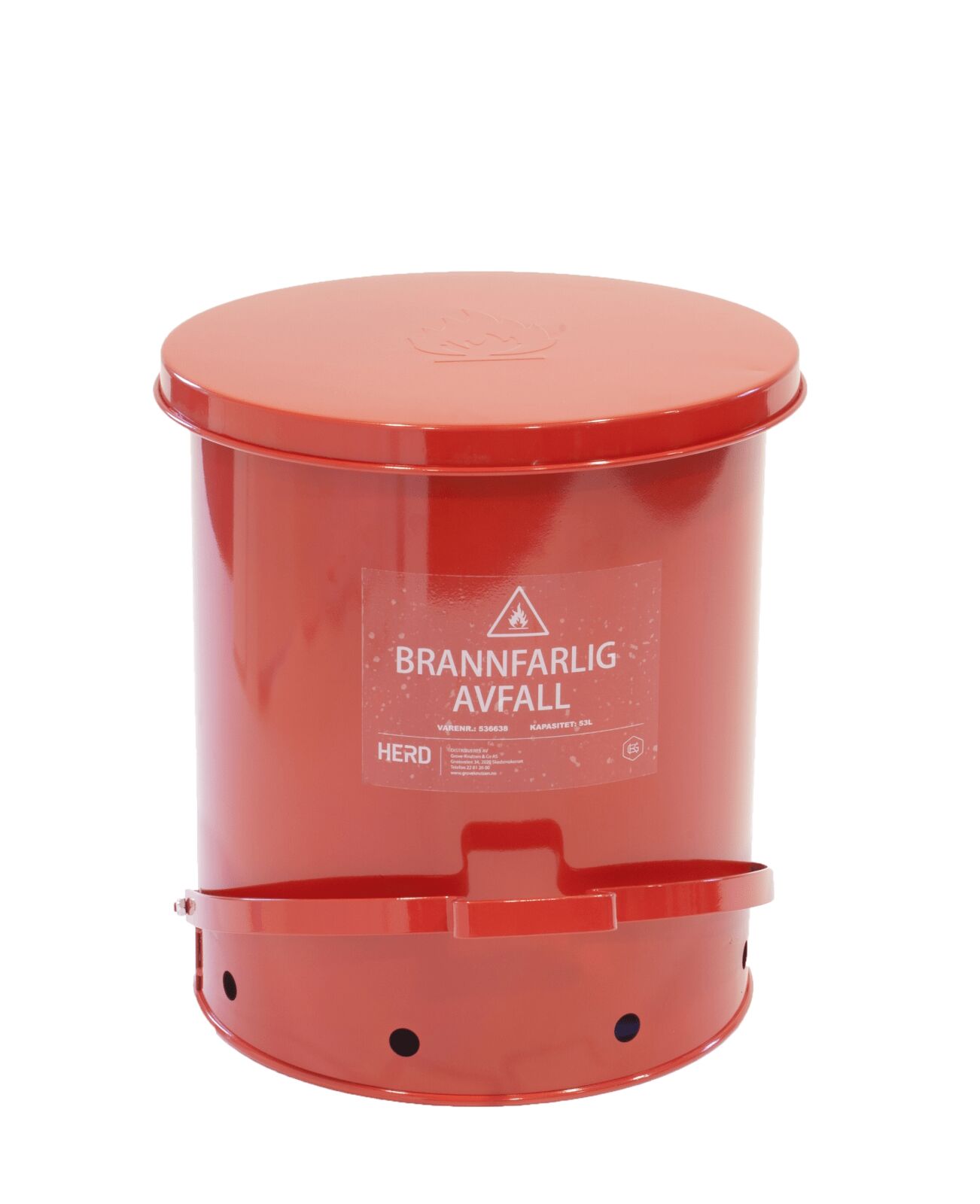 Brannsikker avfallsbeholder m/pedal 80L