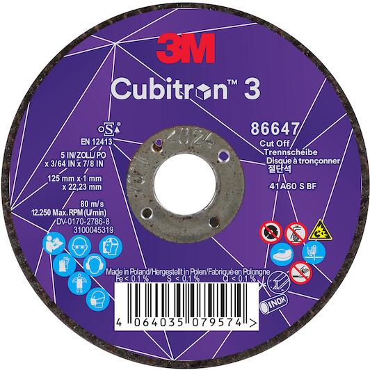 3M™ Cubitron™ 3 kappeskive, 86647, 60+, T41, 125x1,0x22,23mm