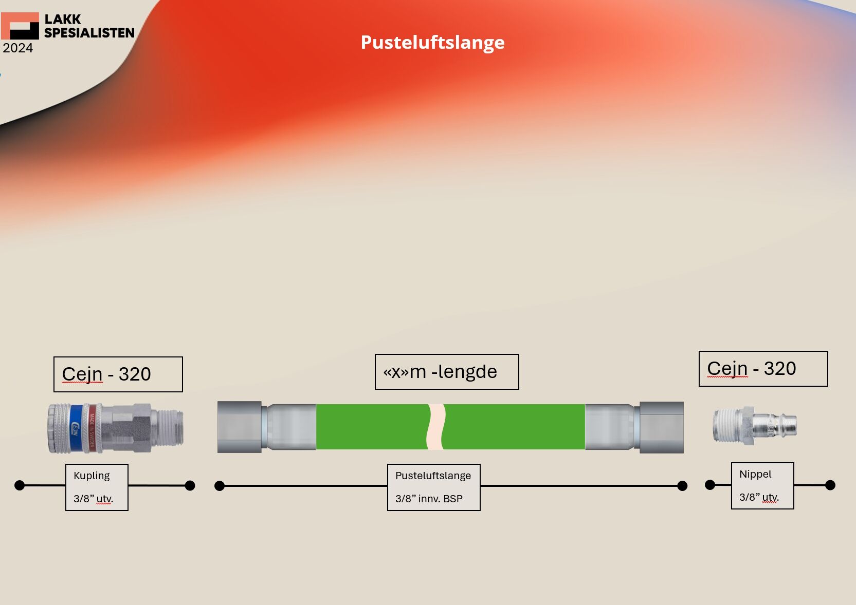 Pusteluftslange 10x16mm 3/8″ med 320 koblinger - Bilde 2
