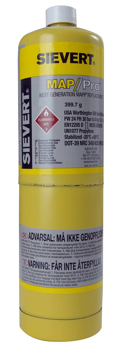 GASS ENGANGSBEHOLDER MAPP 400G 221183 (gul flaske) US 1"